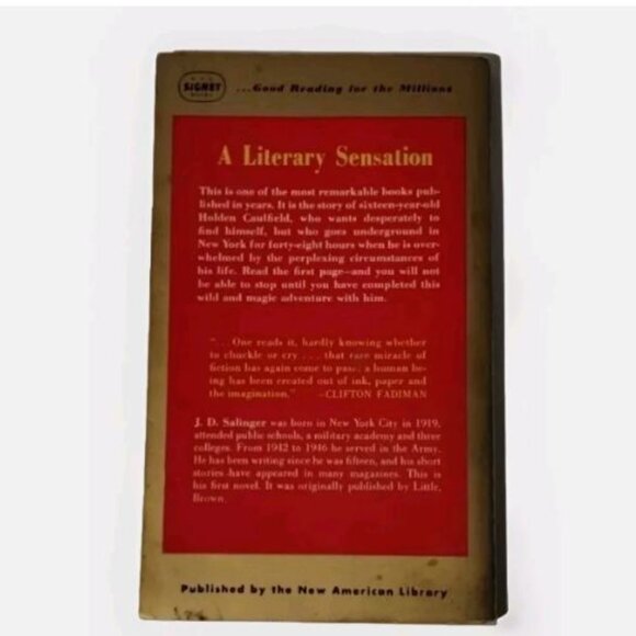 The CATCHER in the RYE by J.D. Salinger! Vintage 1963 Signet Paperback D1667 - Picture 2 of 2